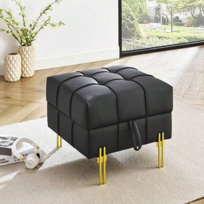 22 inches Anti - scratch Leather Storage Ottoman, Pet Friendly Entryway with Golden Stainless Steel, Gray