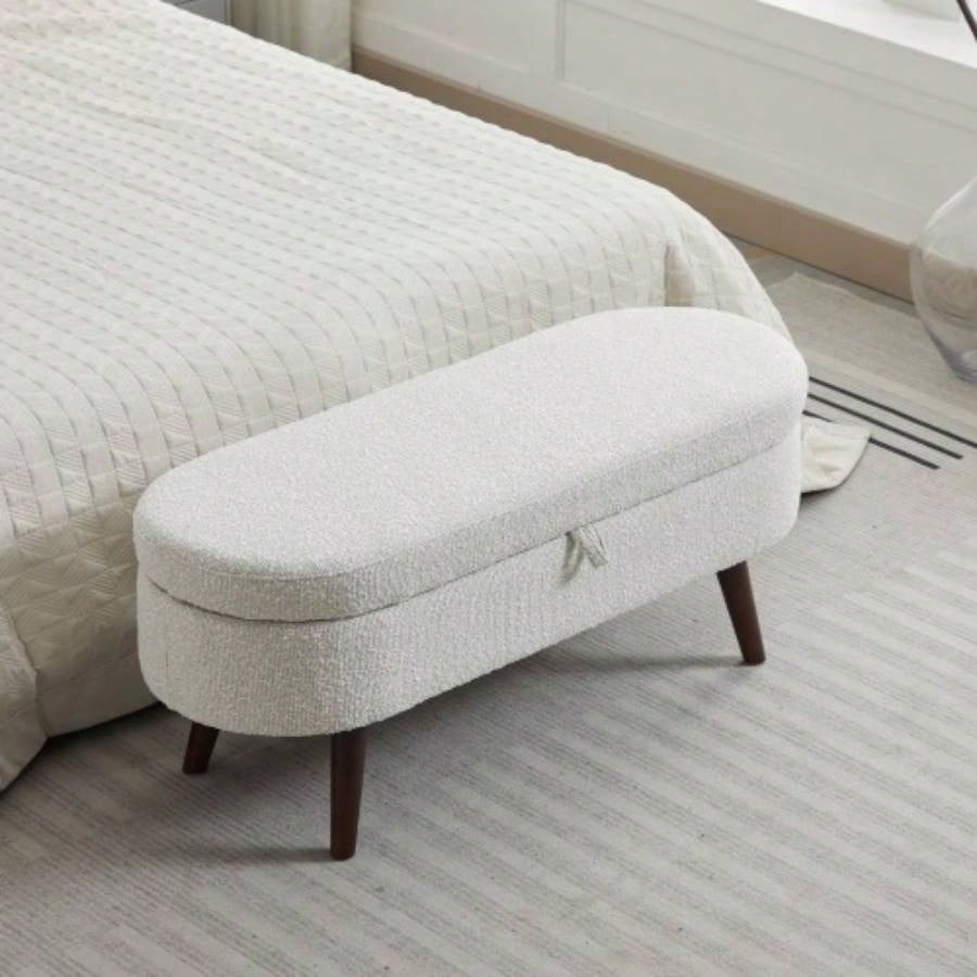 S02 Basics Upholstered Storage Ottoman and Entryway WHITE