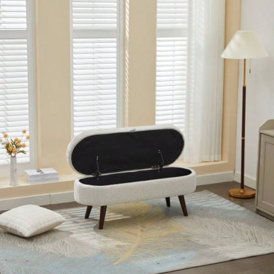 S02 Basics Upholstered Storage Ottoman and Entryway WHITE