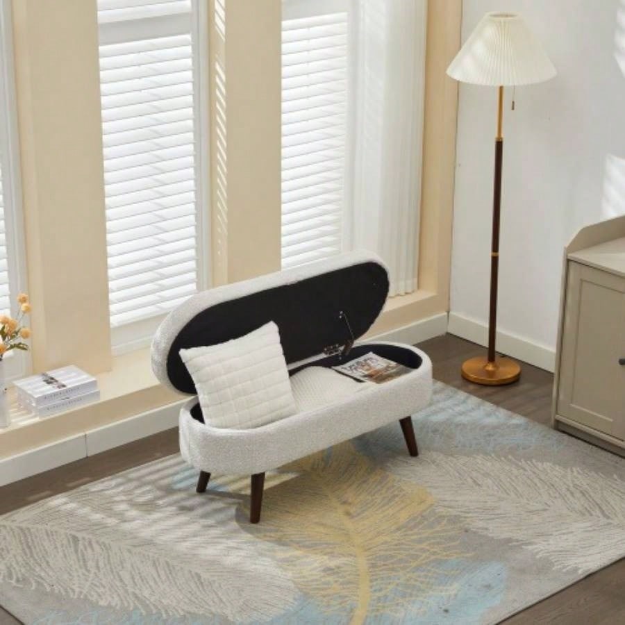 S02 Basics Upholstered Storage Ottoman and Entryway WHITE