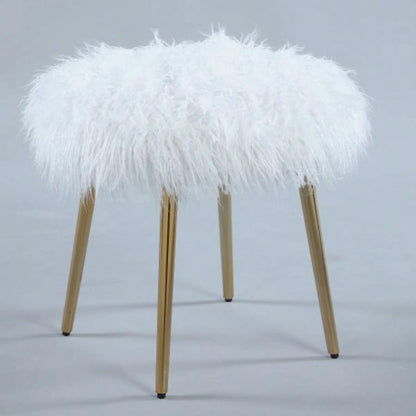 Ravni Faux Fur Accent Ottoman with Gold