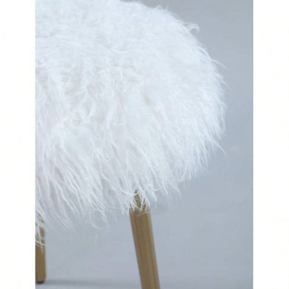 Ravni Faux Fur Accent Ottoman with Gold