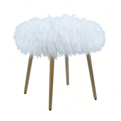 Ravni Faux Fur Accent Ottoman with Gold