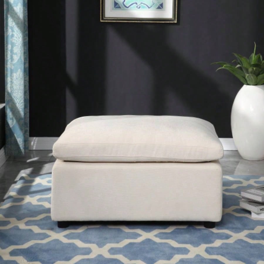 Modern Upholstered Square Modular Ottoman Sectional Sofa, Sectional Sofa Couch, Chenille Beige