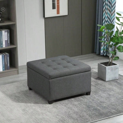 HOMCOM Fabric Tufted Storage Ottoman with Flip Top Lid, Metal Hinge and Stable Eucalyptus Wood Frame Living Room, Entryway, or Bedroom,