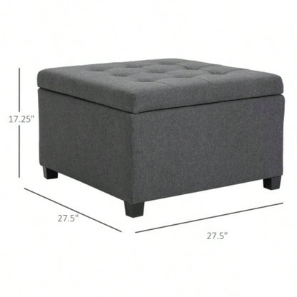 HOMCOM Fabric Tufted Storage Ottoman with Flip Top Lid, Metal Hinge and Stable Eucalyptus Wood Frame Living Room, Entryway, or Bedroom,