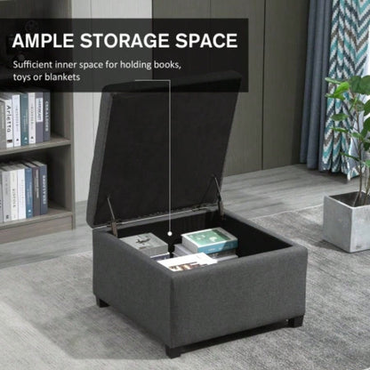 HOMCOM Fabric Tufted Storage Ottoman with Flip Top Lid, Metal Hinge and Stable Eucalyptus Wood Frame Living Room, Entryway, or Bedroom,