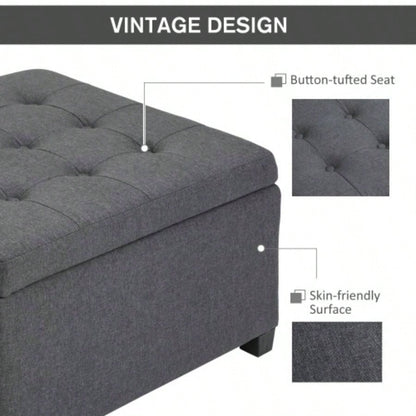 HOMCOM Fabric Tufted Storage Ottoman with Flip Top Lid, Metal Hinge and Stable Eucalyptus Wood Frame Living Room, Entryway, or Bedroom,