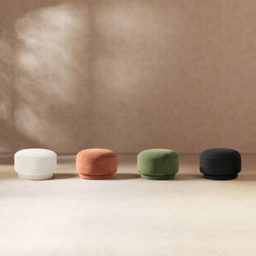 15 Mushroom Footstool Ottoman, Moss Green Fleeced Teddy