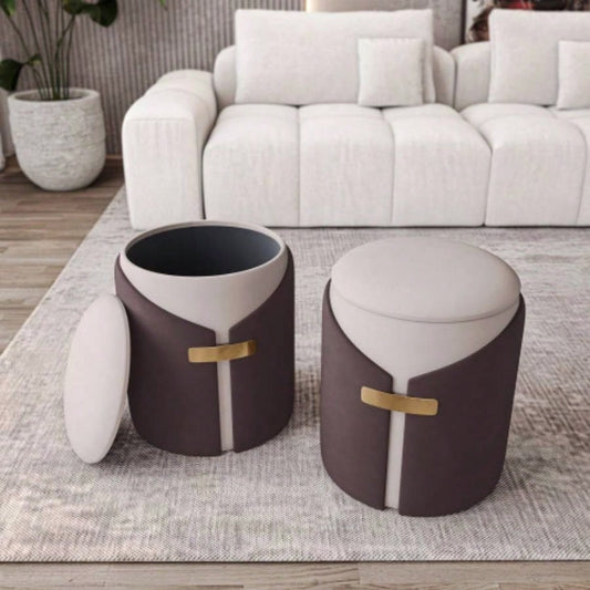 Two - Toned Ottoman with Storage or Vanity Stool, Brown