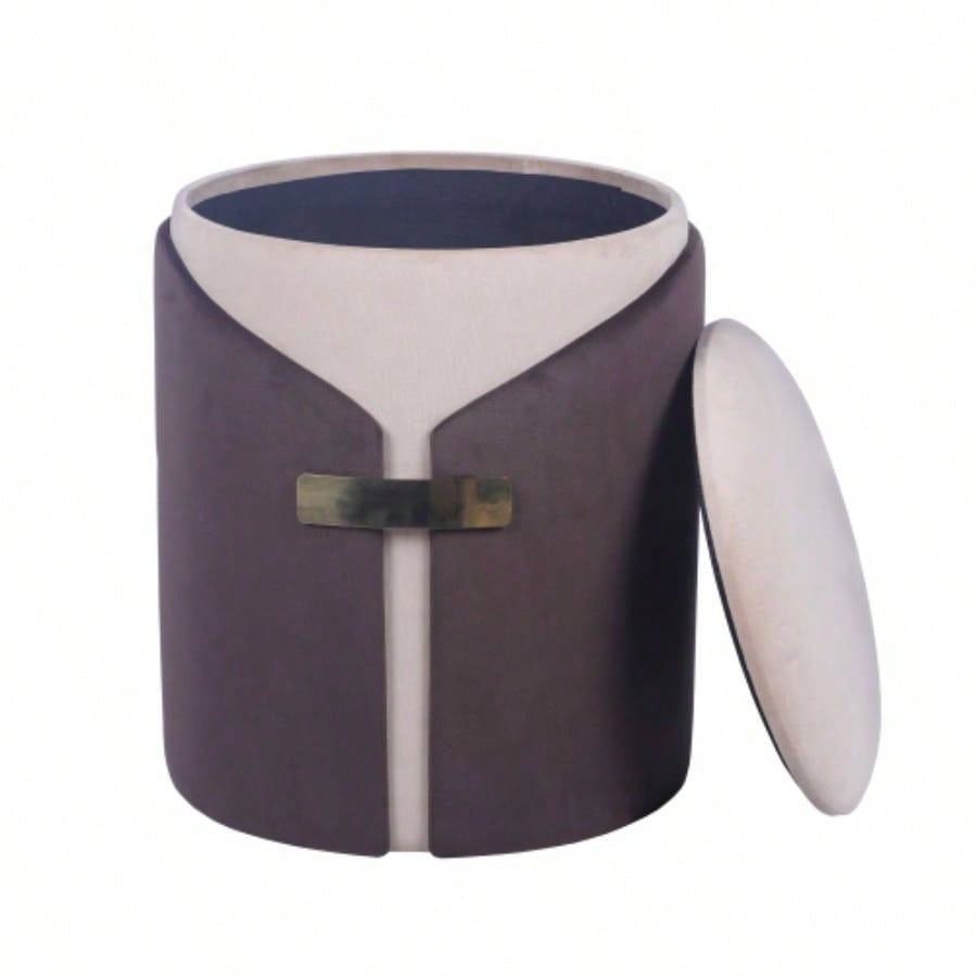 Two - Toned Ottoman with Storage or Vanity Stool, Brown