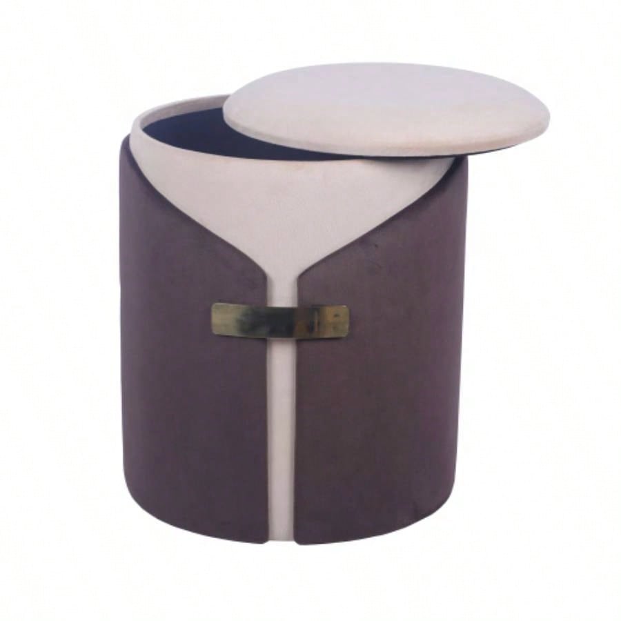 Two - Toned Ottoman with Storage or Vanity Stool, Brown