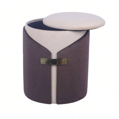 Two - Toned Ottoman with Storage or Vanity Stool, Brown