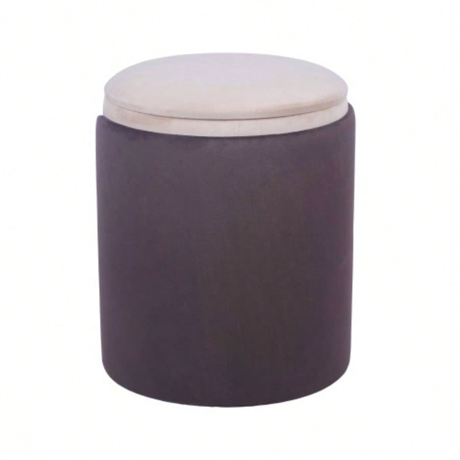 Two - Toned Ottoman with Storage or Vanity Stool, Brown