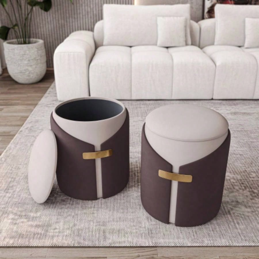 Two - Toned Ottoman with Storage or Vanity Stool, Brown