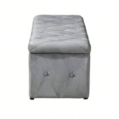 1 Piece Rectangular Storage Ottoman Short velvet with 2 Set Ottomans Light Gray