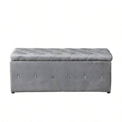 1 Piece Rectangular Storage Ottoman Short velvet with 2 Set Ottomans Light Gray