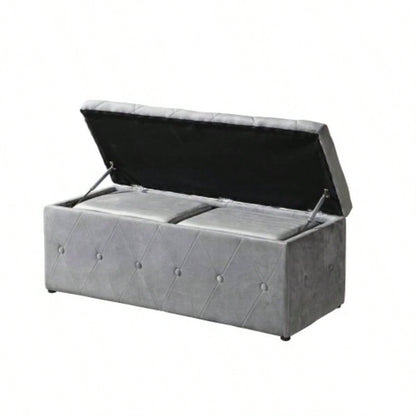 1 Piece Rectangular Storage Ottoman Short velvet with 2 Set Ottomans Light Gray
