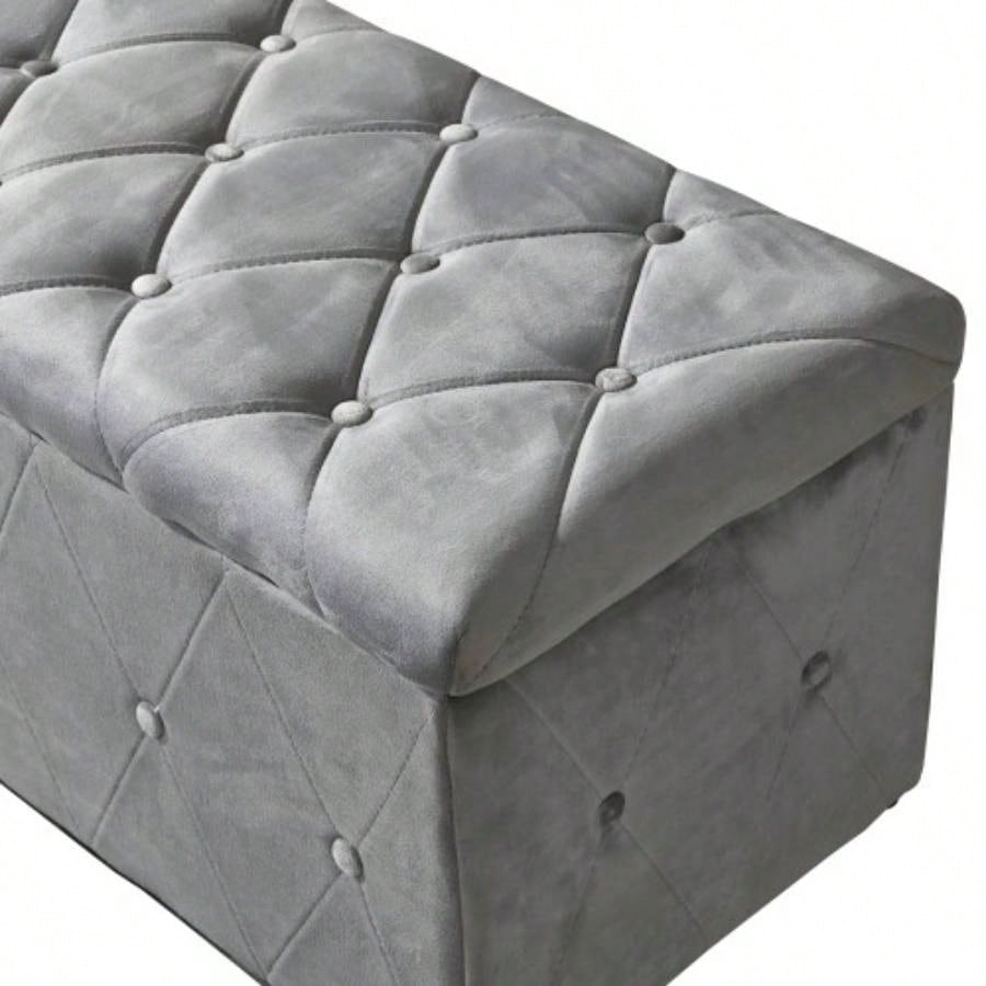 1 Piece Rectangular Storage Ottoman Short velvet with 2 Set Ottomans Light Gray