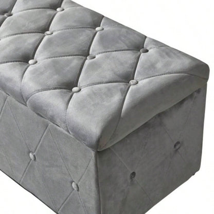 1 Piece Rectangular Storage Ottoman Short velvet with 2 Set Ottomans Light Gray