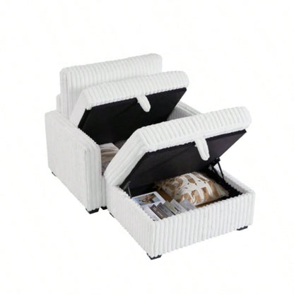 Living Room Square Tufted Upholstered Oversized Accent Ottoman with Storage Box, Large - White.