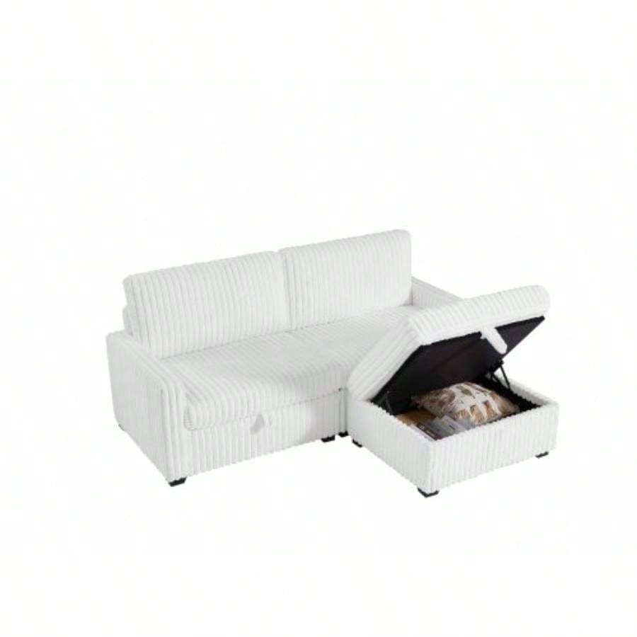 Living Room Square Tufted Upholstered Oversized Accent Ottoman with Storage Box, Large - White.