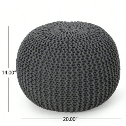 Knitted Cotton Round Pouf, Gray