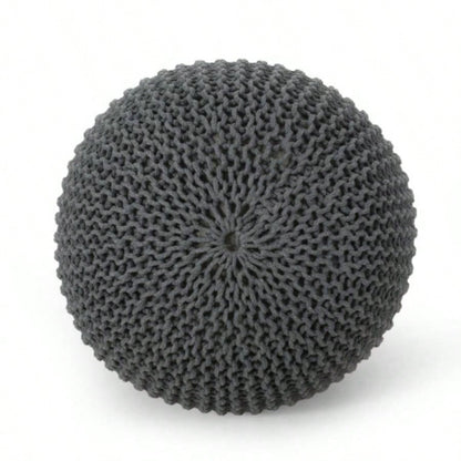 Knitted Cotton Round Pouf, Gray