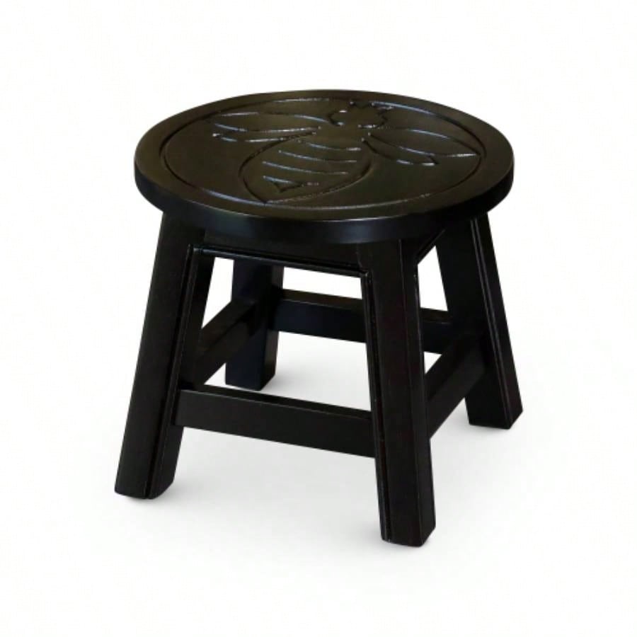 Carved Wooden Step Stool, Butterflies, Espresso