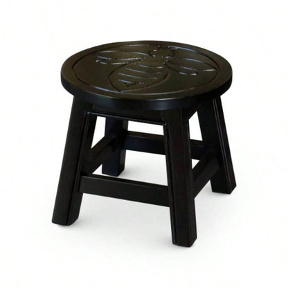 Carved Wooden Step Stool, Butterflies, Espresso