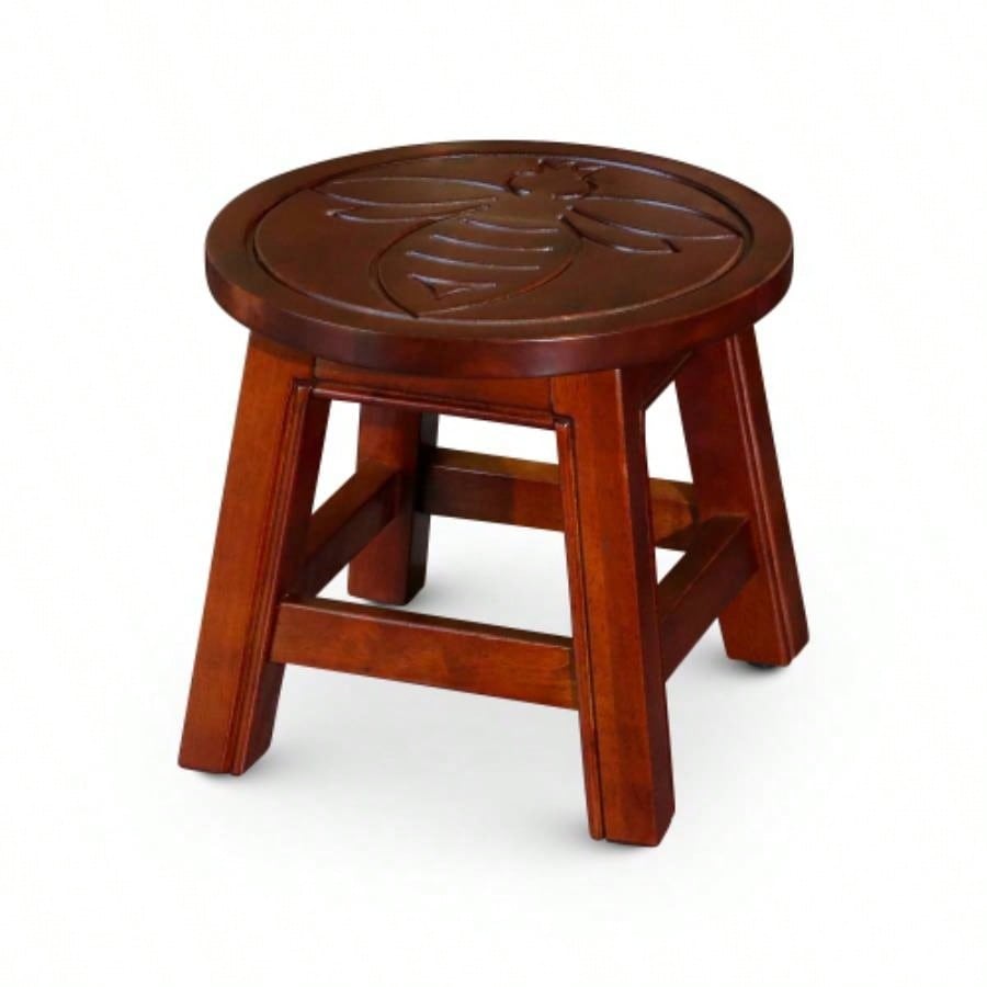 Carved Wooden Step Stool, Butterflies, Espresso