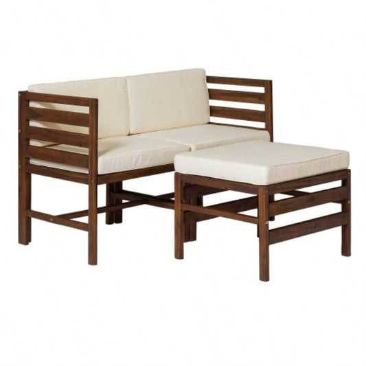 Contemporary 3 - Piece Modular Acacia Wood Left and Right Arm Chairs and Ottoman - Dark Brown