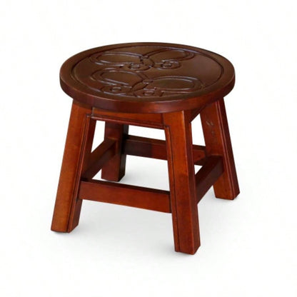 Carved Wooden Step Stool, Butterflies, Espresso