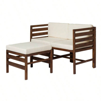 Contemporary 3 - Piece Modular Acacia Wood Left and Right Arm Chairs and Ottoman - Dark Brown