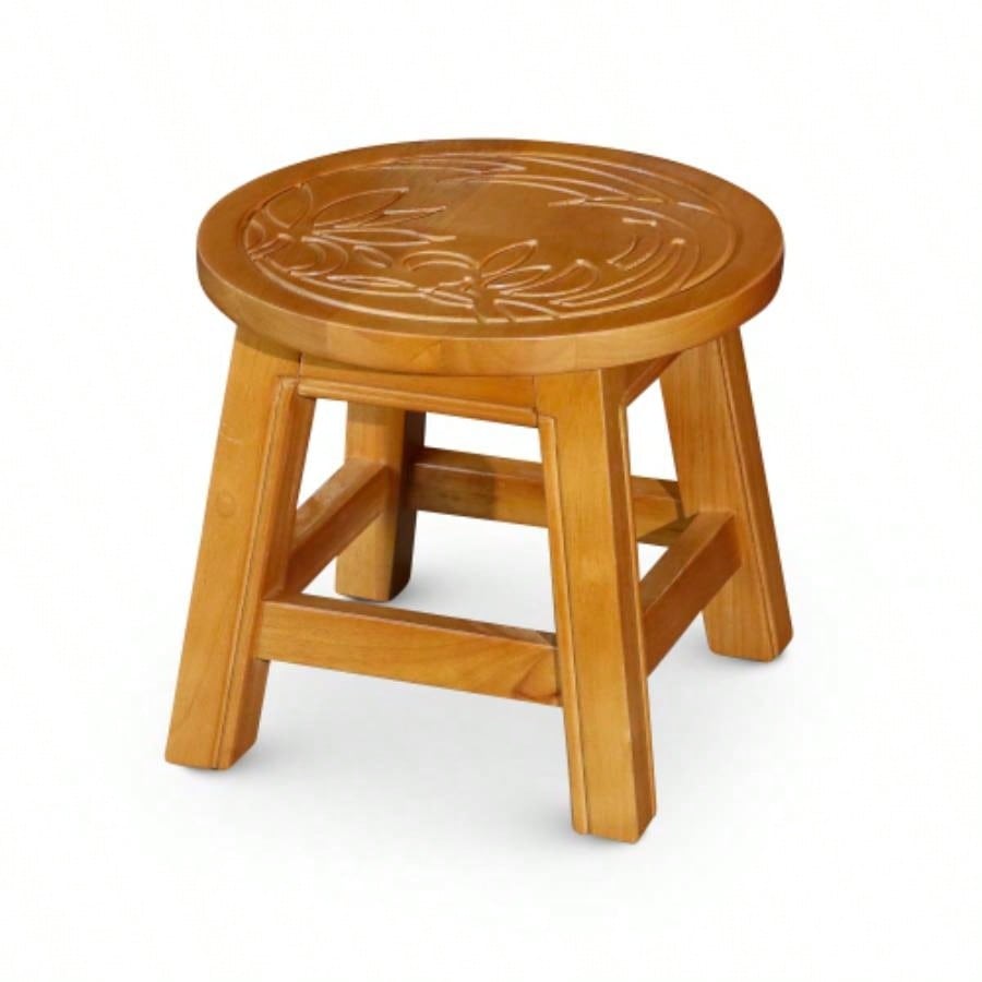 Carved Wooden Step Stool, Butterflies, Espresso