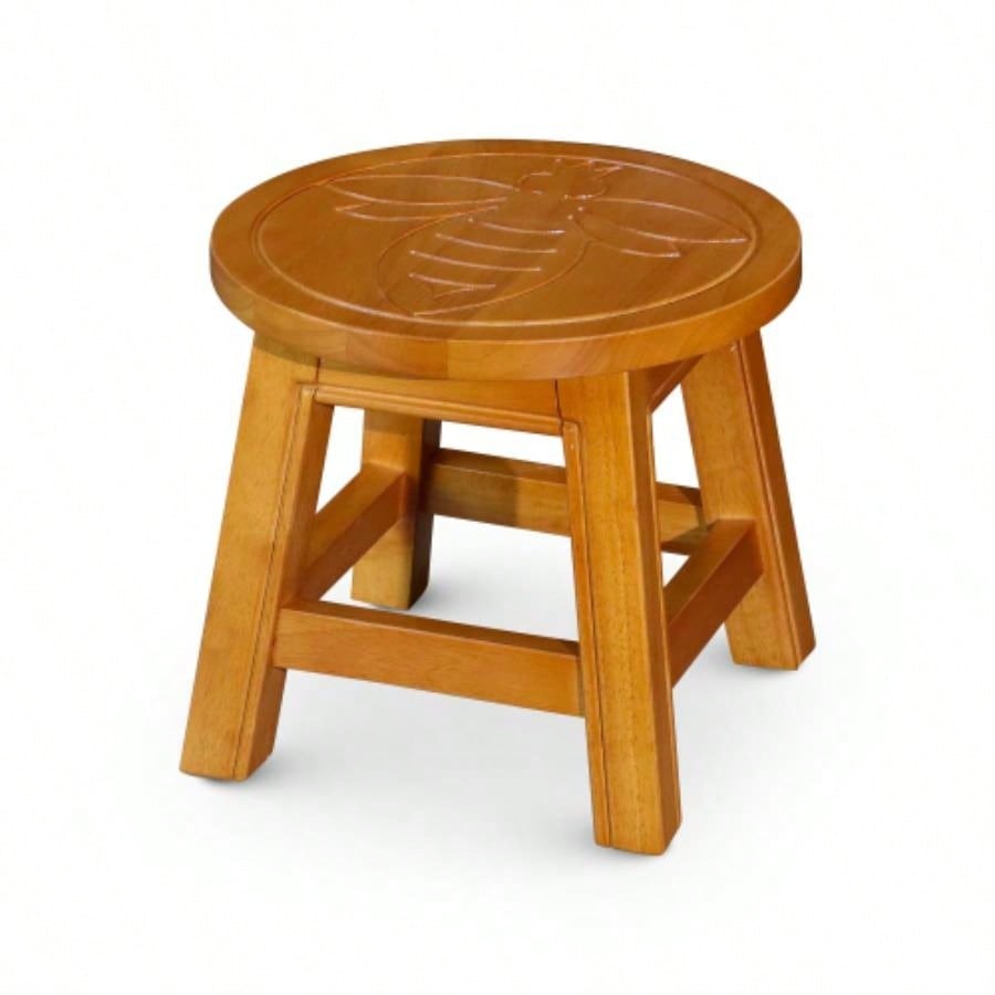 Carved Wooden Step Stool, Butterflies, Espresso