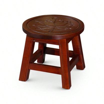 Carved Wooden Step Stool, Butterflies, Espresso