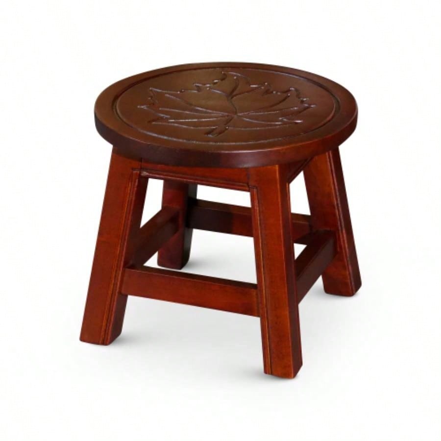 Carved Wooden Step Stool, Butterflies, Espresso