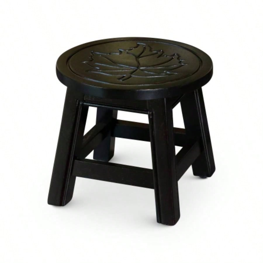 Carved Wooden Step Stool, Butterflies, Espresso