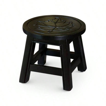 Carved Wooden Step Stool, Butterflies, Espresso