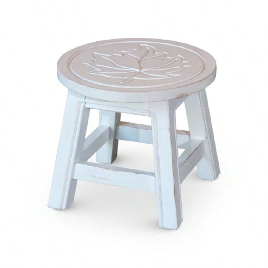 Carved Wooden Step Stool, Butterflies, Espresso
