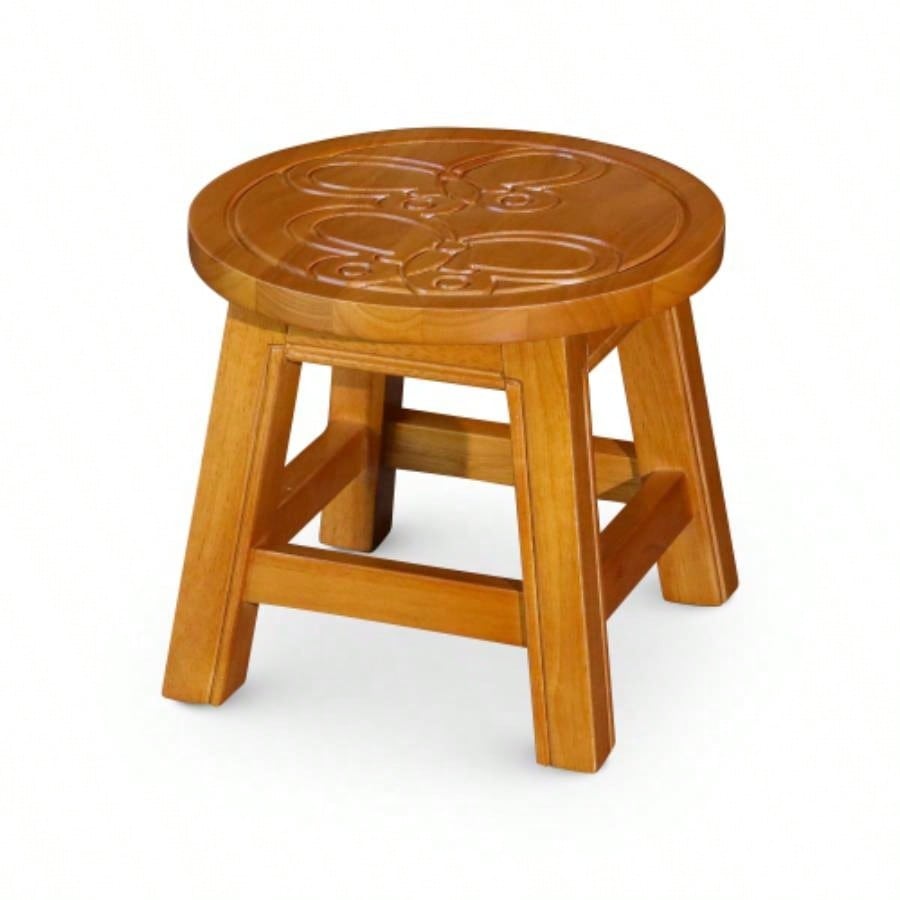 Carved Wooden Step Stool, Butterflies, Espresso