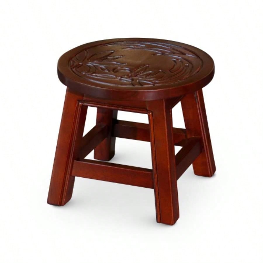 Carved Wooden Step Stool, Butterflies, Espresso
