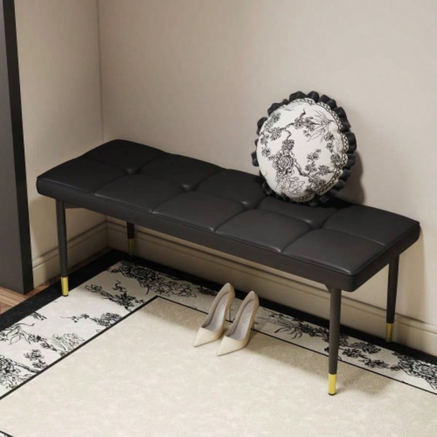 47*16 Inch Multifunctional Black Shoe - Faux PU Cushion, Sturdy Metal With Gold Accents. Suitable Bedroom, Fitting room, Storage room, Dining room, and Living room, etc. W1151P214994