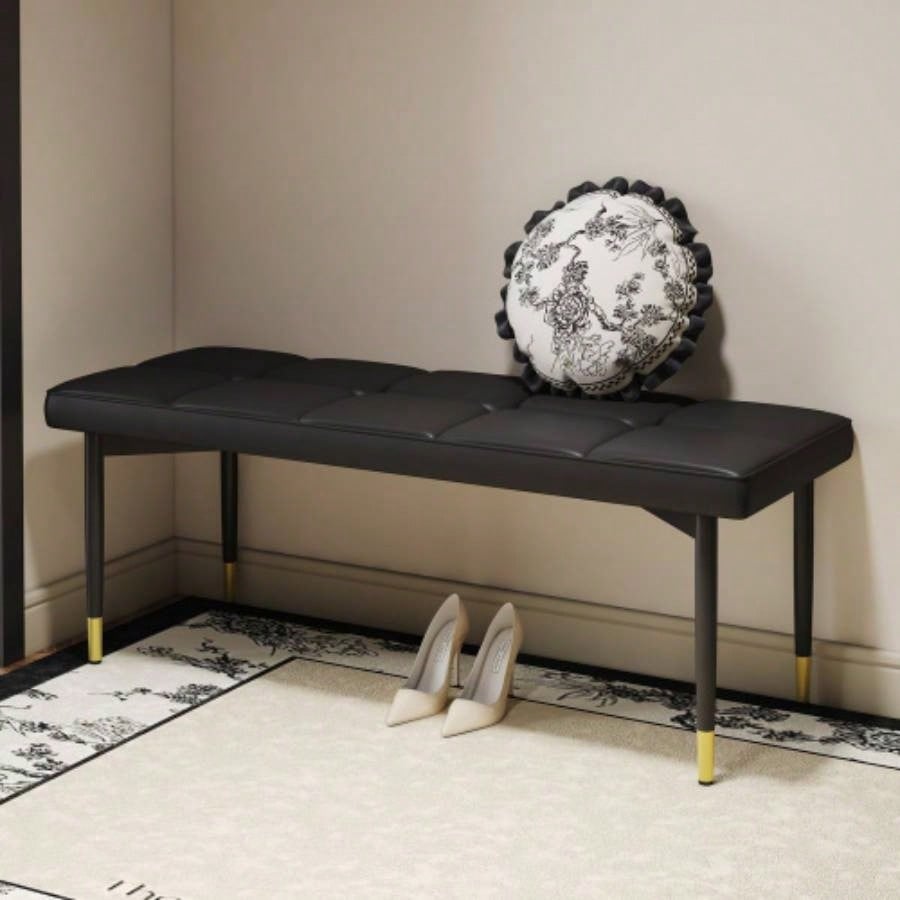 47*16 Inch Multifunctional Black Shoe - Faux PU Cushion, Sturdy Metal With Gold Accents. Suitable Bedroom, Fitting room, Storage room, Dining room, and Living room, etc. W1151P214994
