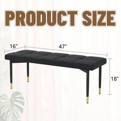 47*16 Inch Multifunctional Black Shoe - Faux PU Cushion, Sturdy Metal With Gold Accents. Suitable Bedroom, Fitting room, Storage room, Dining room, and Living room, etc. W1151P214994