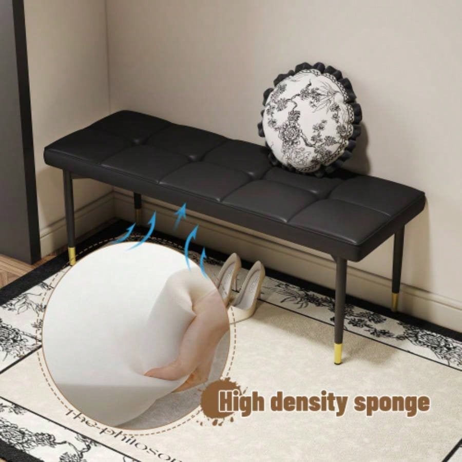 47*16 Inch Multifunctional Black Shoe - Faux PU Cushion, Sturdy Metal With Gold Accents. Suitable Bedroom, Fitting room, Storage room, Dining room, and Living room, etc. W1151P214994