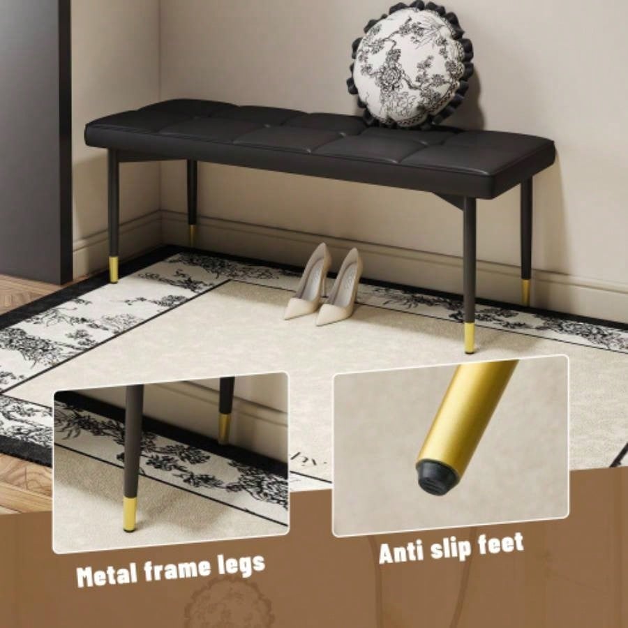 47*16 Inch Multifunctional Black Shoe - Faux PU Cushion, Sturdy Metal With Gold Accents. Suitable Bedroom, Fitting room, Storage room, Dining room, and Living room, etc. W1151P214994