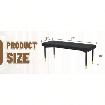 47*16 Inch Multifunctional Black Shoe - Faux PU Cushion, Sturdy Metal With Gold Accents. Suitable Bedroom, Fitting room, Storage room, Dining room, and Living room, etc. W1151P214994