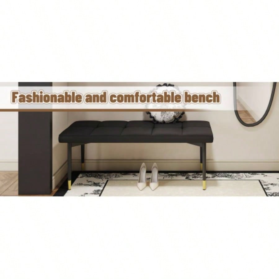 47*16 Inch Multifunctional Black Shoe - Faux PU Cushion, Sturdy Metal With Gold Accents. Suitable Bedroom, Fitting room, Storage room, Dining room, and Living room, etc. W1151P214994